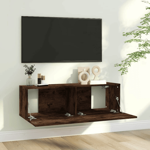 Móveis parede TV - Armários de TV - Módulos de TV 100x30x30 cm derivados madeira carvalho fumado