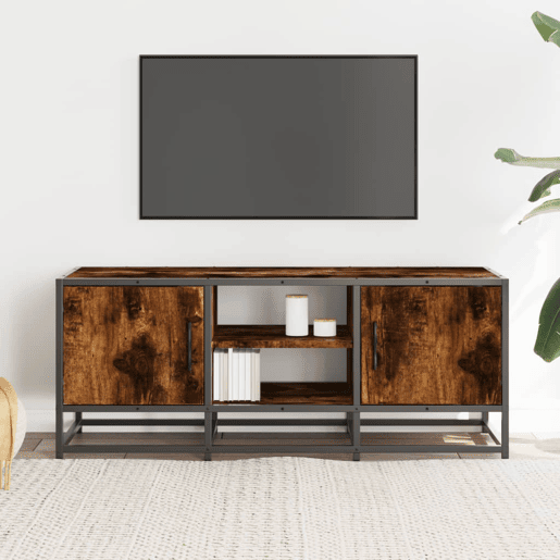 Móvel p TV, Armário de TV 100x35x41cm derivados madeirametal carvalho fumado