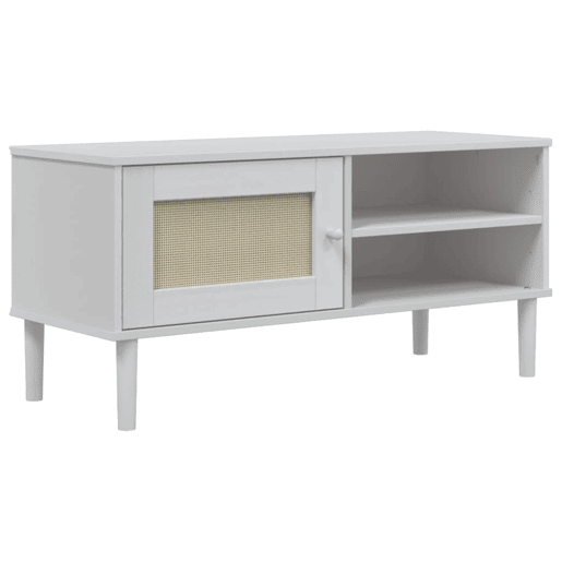 Móvel de TV - Modulo de TV - Armário de TV SENJA aspeto vime 106x40x49 cm pinho maciço branco