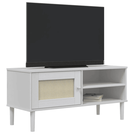 Móvel de TV - Modulo de TV - Armário de TV SENJA aspeto vime 106x40x49 cm pinho maciço branco
