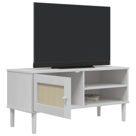 Móvel de TV - Modulo de TV - Armário de TV SENJA aspeto vime 106x40x49 cm pinho maciço branco