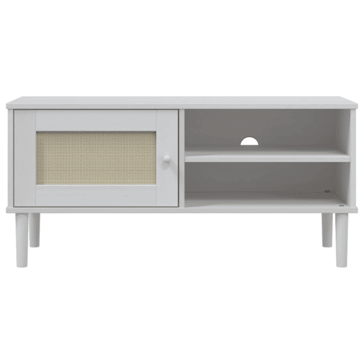 Móvel de TV - Modulo de TV - Armário de TV SENJA aspeto vime 106x40x49 cm pinho maciço branco