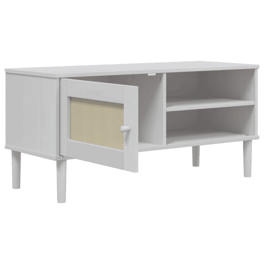 Móvel de TV - Modulo de TV - Armário de TV SENJA aspeto vime 106x40x49 cm pinho maciço branco