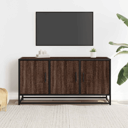 Móvel p TV, Armário de TV 100x35x50 cm deriv. madeirametal carvalho castanho