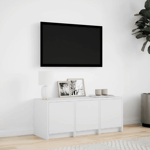 Móvel de TV - Modulo de TV - Armário de TV com luzes LED derivados de madeira branco