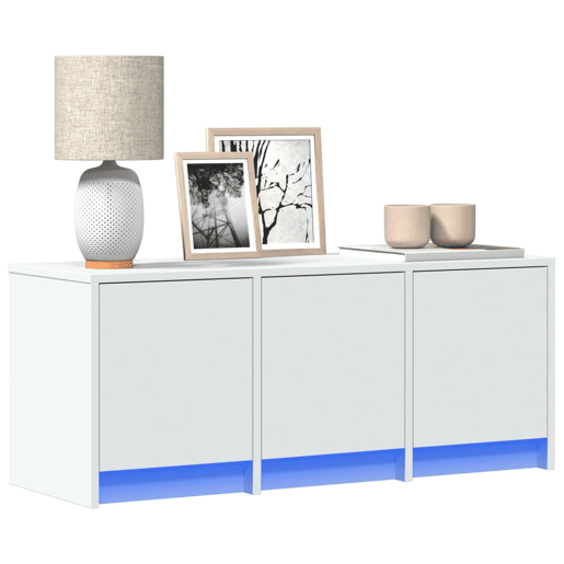 Móvel de TV - Modulo de TV - Armário de TV com luzes LED derivados de madeira branco