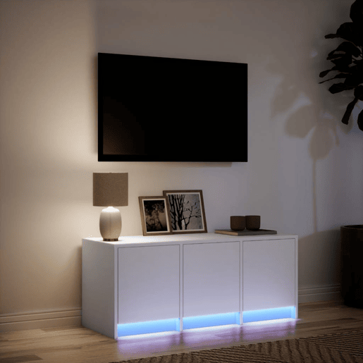 Móvel de TV - Modulo de TV - Armário de TV com luzes LED derivados de madeira branco