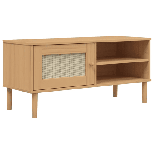 Móvel de TV - Modulo de TV - Armário de TV SENJA aspeto vime 106x40x49cm pinho maciço castanho