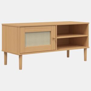 Móvel de TV - Modulo de TV - Armário de TV SENJA aspeto vime 106x40x49cm pinho maciço castanho