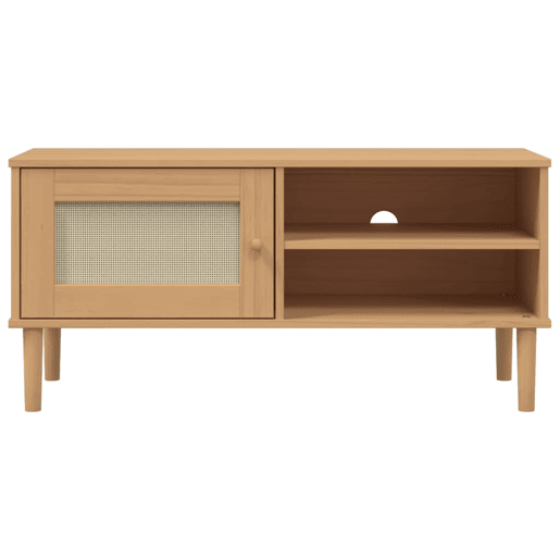 Móvel de TV - Modulo de TV - Armário de TV SENJA aspeto vime 106x40x49cm pinho maciço castanho