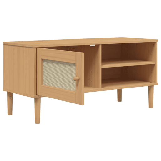 Móvel de TV - Modulo de TV - Armário de TV SENJA aspeto vime 106x40x49cm pinho maciço castanho