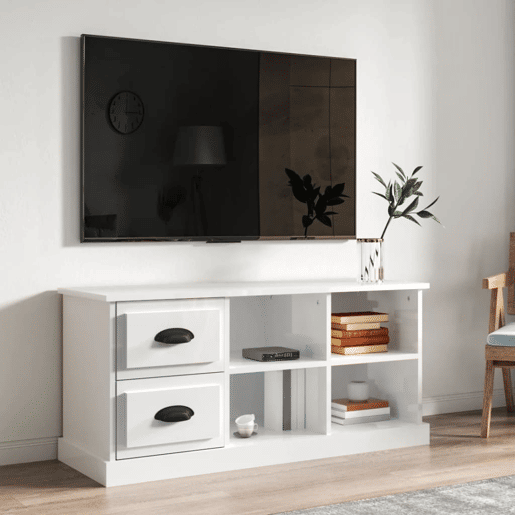 Móvel p TV, Armário de TV 102x35,5x47,5 cm derivados madeira branco brilhante