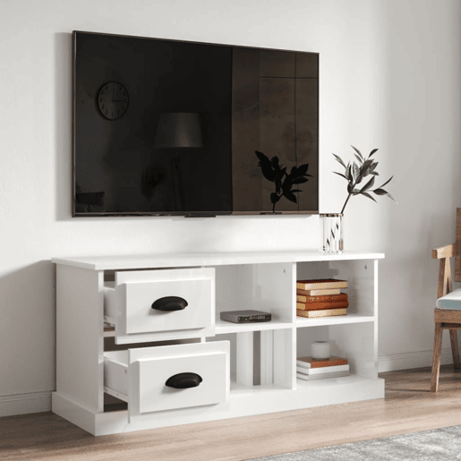 Móvel p TV, Armário de TV 102x35,5x47,5 cm derivados madeira branco brilhante