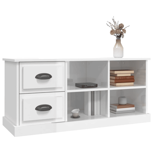 Móvel p TV, Armário de TV 102x35,5x47,5 cm derivados madeira branco brilhante