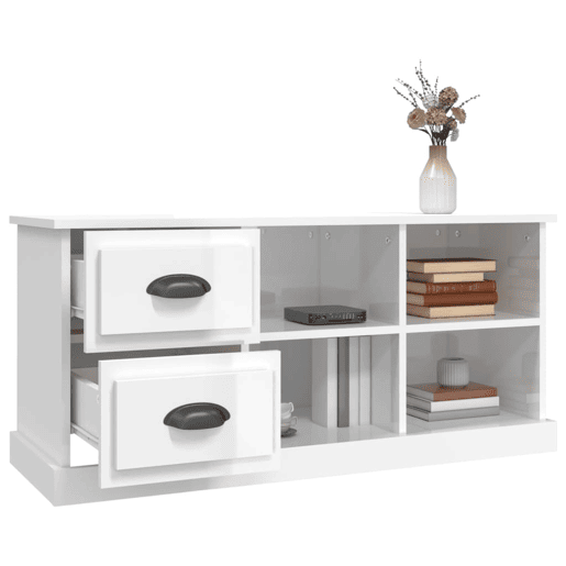 Móvel p TV, Armário de TV 102x35,5x47,5 cm derivados madeira branco brilhante