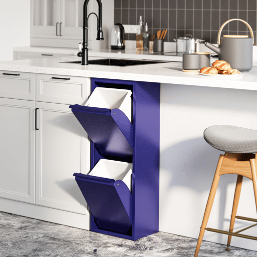 Armário de separação de resíduos Sollentuna metal 2x14 L azul noite en.casa