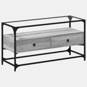 Móvel de TV - Modulo de TV - Armário de TV c tampo de vidro derivados madeira cinzento sonoma