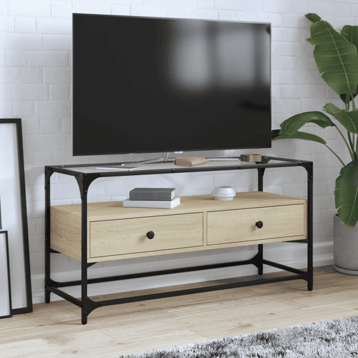 Móvel de TV - Modulo de TV - Armário de TV c tampo de vidro derivados madeira carvalho sonoma