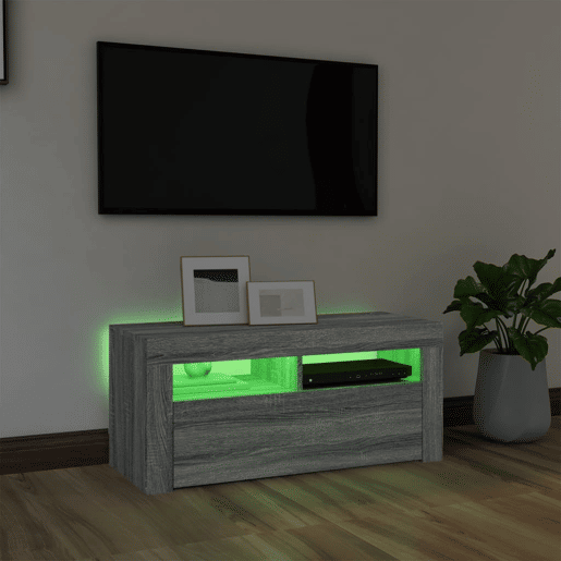 Móvel de TV - Modulo de TV - Armário de TV com luzes LED 90x35x40 cm cinzento sonoma