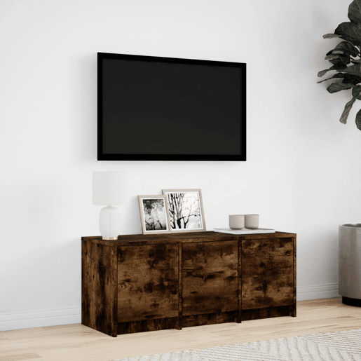 Móvel de TV - Modulo de TV - Armário de TV com luzes LED derivados de madeira carvalho fumado