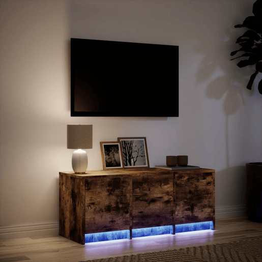 Móvel de TV - Modulo de TV - Armário de TV com luzes LED derivados de madeira carvalho fumado