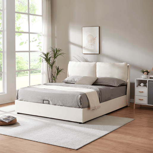 Cama estofada Lunner com estrado 160x200 cm Bege en.casa