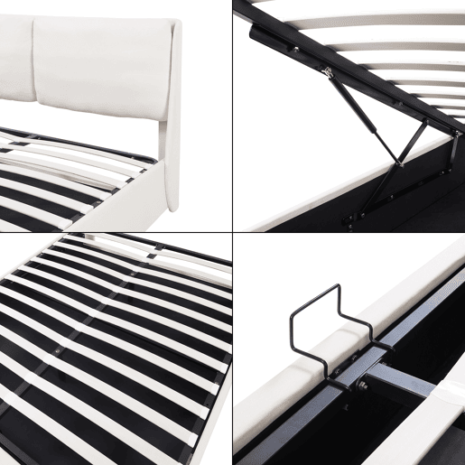 Cama estofada Lunner com estrado 160x200 cm Bege en.casa