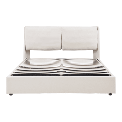 Cama estofada Lunner com estrado 140x200 cm Bege en.casa