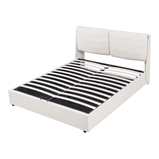 Cama estofada Lunner com estrado 140x200 cm Bege en.casa