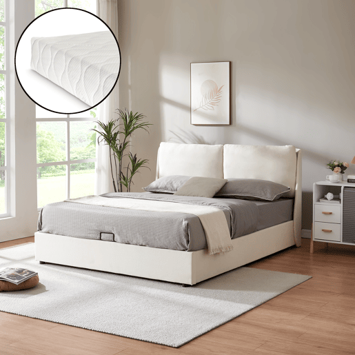 Cama estofada Lunner com colchão 140x200 cm Bege en.casa