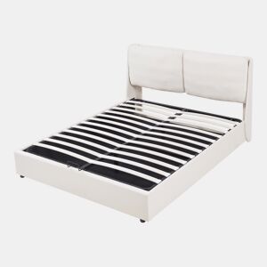Cama estofada Lunner com colchão 160x200 cm Bege en.casa
