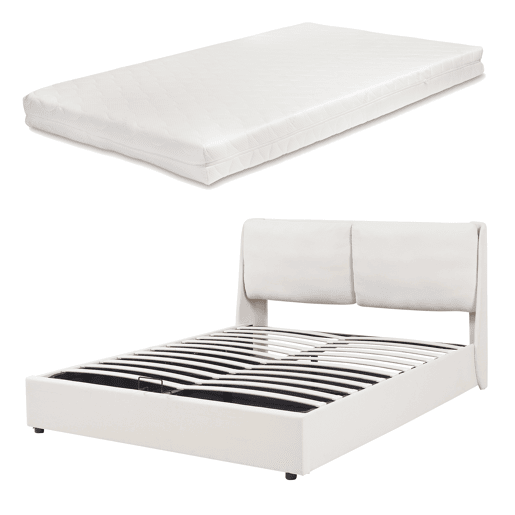 Cama estofada Lunner com colchão 160x200 cm Bege en.casa