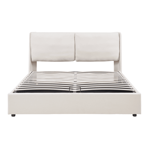 Cama estofada Lunner com colchão 160x200 cm Bege en.casa