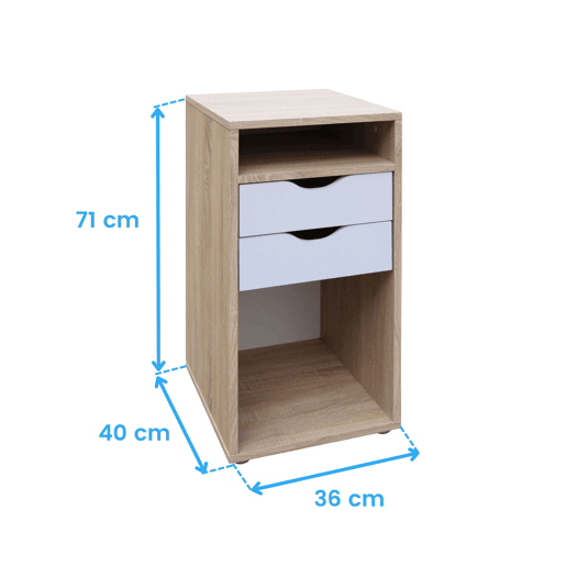 Mesa de cabeceira, mesa de cabeceira, mesa de quarto 2 gavetas Parc Sonoma carvalho e branco fosco 36x71x40 cm