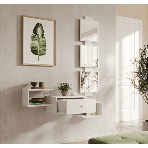 Móvel de entrada Hall de entrada Branco 99,5x22x145 1 gaveta Neo Muebles Bonitos