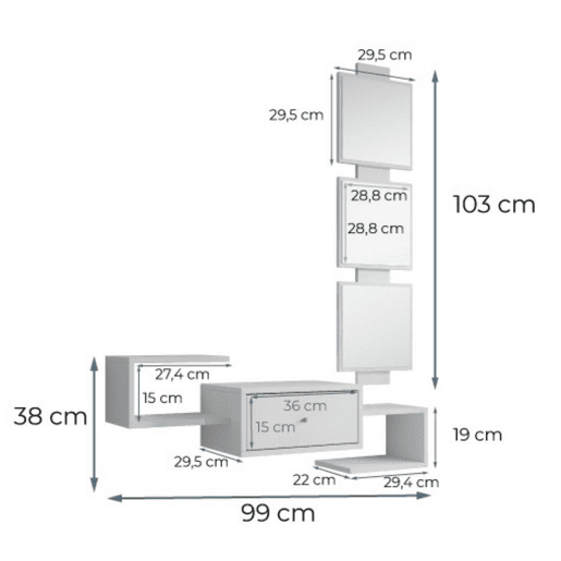 Móvel de entrada Hall de entrada Branco 99,5x22x145 1 gaveta Neo Muebles Bonitos