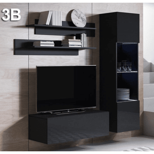 Móvel de sala Sala de estar e jantar Preto 150x40x165 2 portas LED Luke 3 Muebles Bonitos