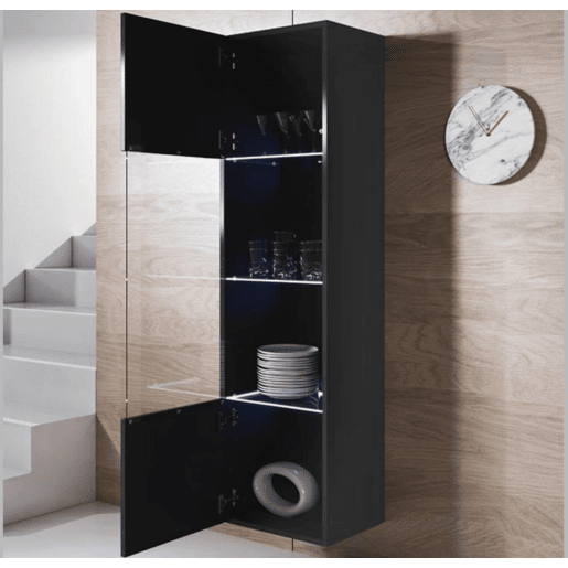 Móvel de sala Sala de estar e jantar Preto 150x40x165 2 portas LED Luke 3 Muebles Bonitos