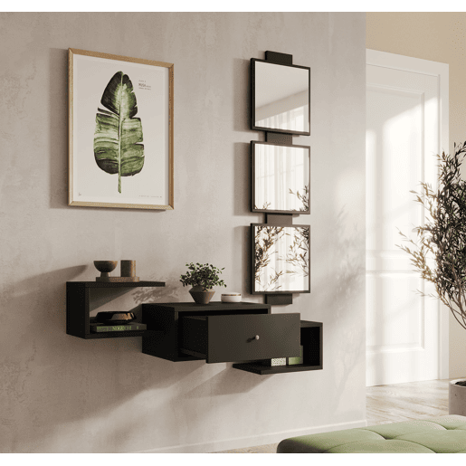 Móvel de entrada Hall de entrada Preto 99,5x22x145 1 gaveta Neo Muebles Bonitos