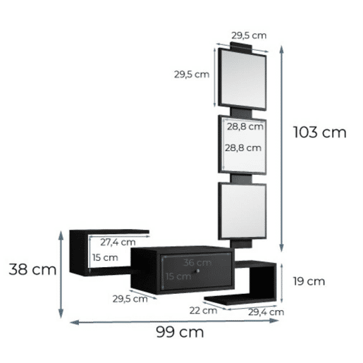 Móvel de entrada Hall de entrada Preto 99,5x22x145 1 gaveta Neo Muebles Bonitos