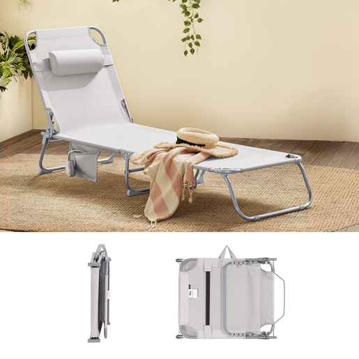 Conjunto de 2 espreguiçadeiras, espreguiçadeira dobrável em aço com almofada Cadeira de baloiço para jardim de piscina de praia OGS35-MIx2 SoBuy PT