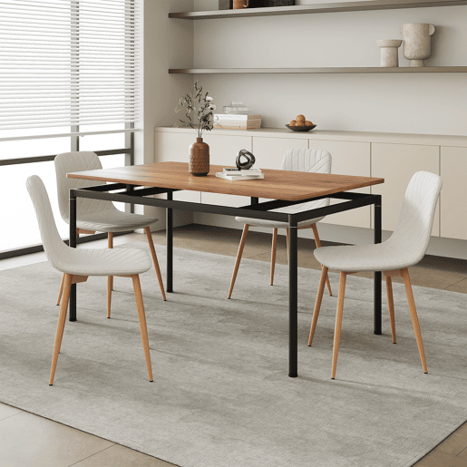 Conjunto de jantar Hemnes mesa com 4 cadeiras têxtil aço Bege en.casa