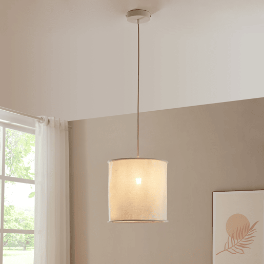 Candeeiro suspenso Buckley com abajur em tecido branco lux.pro Candeeiro suspenso Buckley com abajur em tecido branco lux.pro