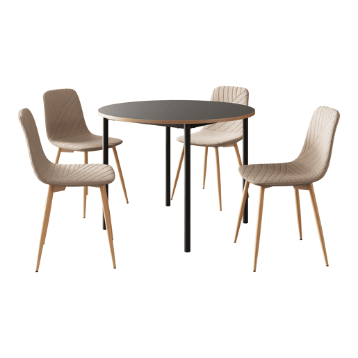 Conjunto de jantar Lindesberg Mesa de jantar redonda com 4 cadeiras cinzentocastanho claro en.casa