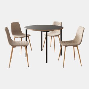Conjunto de jantar Lindesberg Mesa de jantar redonda com 4 cadeiras cinzentocastanho claro en.casa