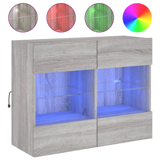 Móvel de parede p TV - Armário de TV c luzes LED 78,5x30x60,5 cm cinza sonoma