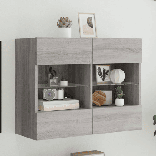 Móvel de parede p TV - Armário de TV c luzes LED 78,5x30x60,5 cm cinza sonoma