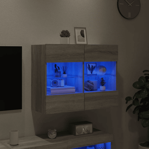 Móvel de parede p TV - Armário de TV c luzes LED 78,5x30x60,5 cm cinza sonoma
