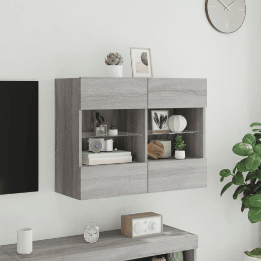 Móvel de parede p TV - Armário de TV c luzes LED 78,5x30x60,5 cm cinza sonoma