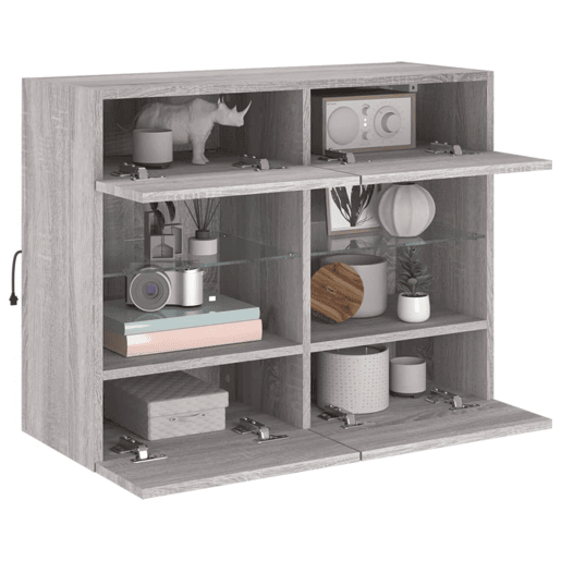 Móvel de parede p TV - Armário de TV c luzes LED 78,5x30x60,5 cm cinza sonoma